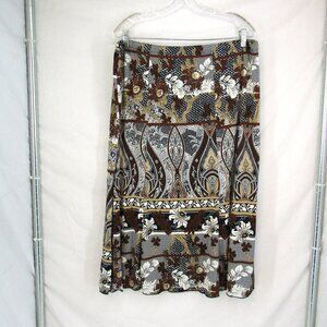 Jason Maxwell Women Brown White & Black Floral Design Below Knee Skirt Size 2X